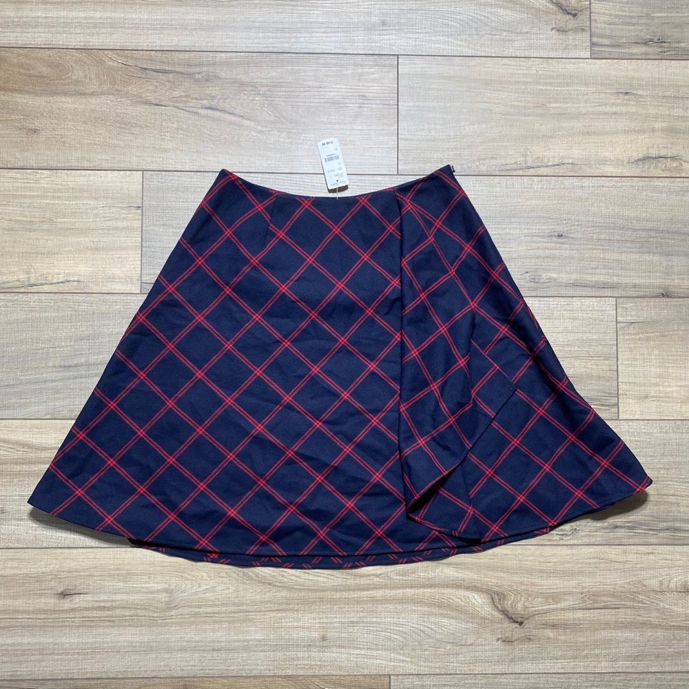 Brooks Brothers Red Fleece Womens Plaid Wool‎ Ruffle Front Skirt Size 2 Blue Red